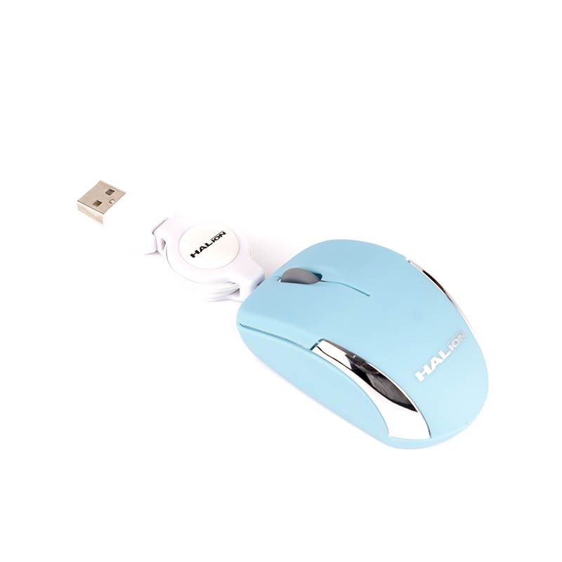 Mouse Halion Hermes Mini M1858 USB Celeste Retractil - Imagen 3