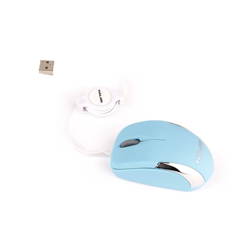 Mouse Halion Hermes Mini M1858 USB Celeste Retractil - Imagen 2